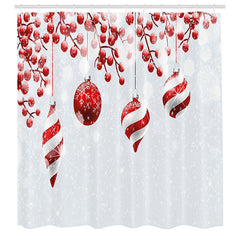 Lofaris White Snowy Red Bauble Christmas Shower Curtain