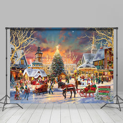 Lofaris Painting Santa Carriage Christmas Tree Town Backdrop