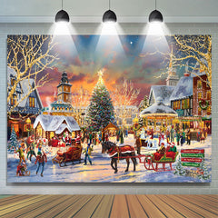 Lofaris Painting Santa Carriage Christmas Tree Town Backdrop