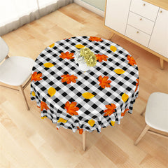 Lofaris Black White Grid Maple Leaf Round Tablecloth