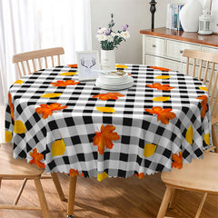 Lofaris Black White Grid Maple Leaf Round Tablecloth