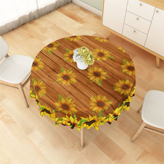 Lofaris Round Lovely Full Sunflowers Wooden Tablecloth