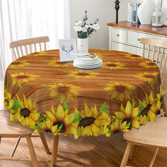 Lofaris Round Lovely Full Sunflowers Wooden Tablecloth