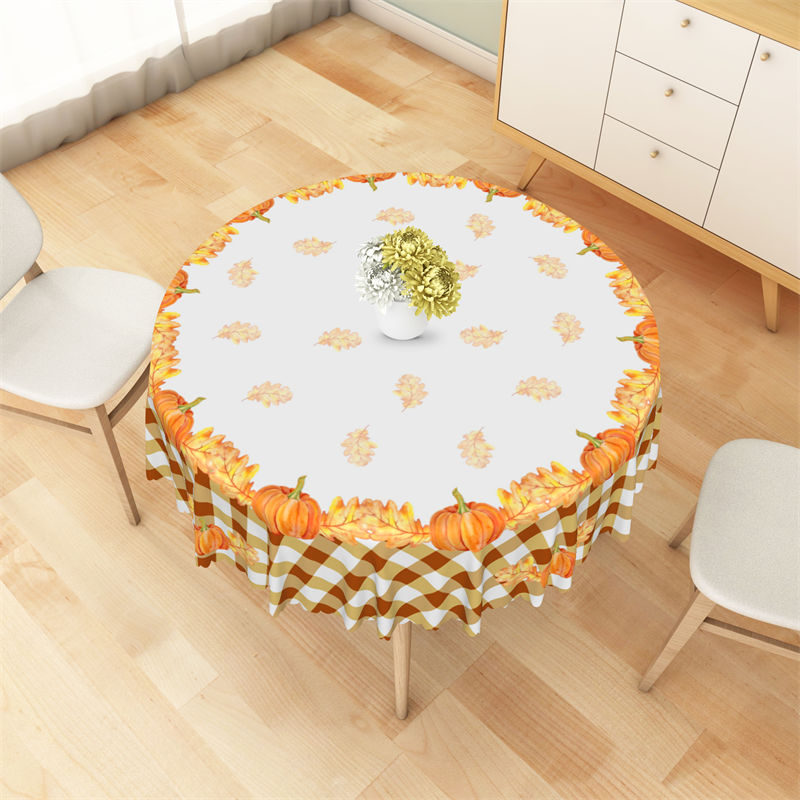 Lofaris Round Fallen Leaf With Pumpkin Cute Tablecloth