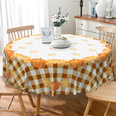 Lofaris Round Fallen Leaf With Pumpkin Cute Tablecloth