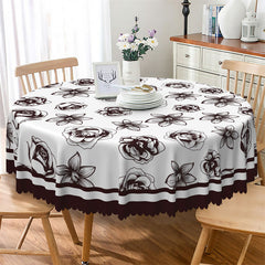 Lofaris Black And White Rose Lily Sweet Round Tablecloth