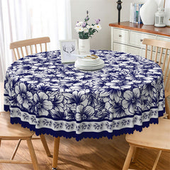 Lofaris Blue Purple Flowers Sweet Family Round Tablecloth