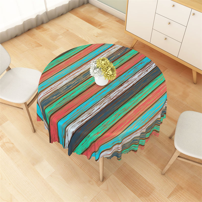 Lofaris Colorful Regular Graffiti Wooden Round Tablecloth