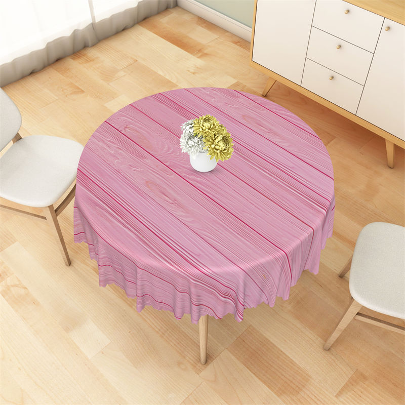 Lofaris Sweet Gradient Pink Wooden Round Tablecloth