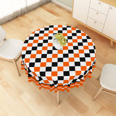 Lofaris Orange Black Checkered Pattern Modern Round Tablecloth