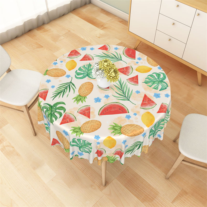 Lofaris Summer Fruit Watermelon Pineapple Round Tablecloth