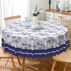 Lofaris Blue White Modern Ocean Wave Round Tablecloth