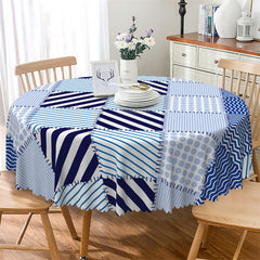 Lofaris Blue White Plaid Pattern Boho Round Tablecloth