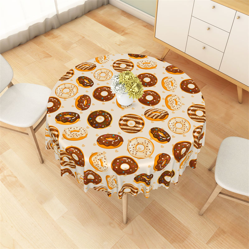 Lofaris Cute Donuts Candy Land Theme Brown Round Tablecloth