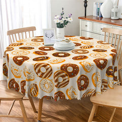 Lofaris Cute Donuts Candy Land Theme Brown Round Tablecloth