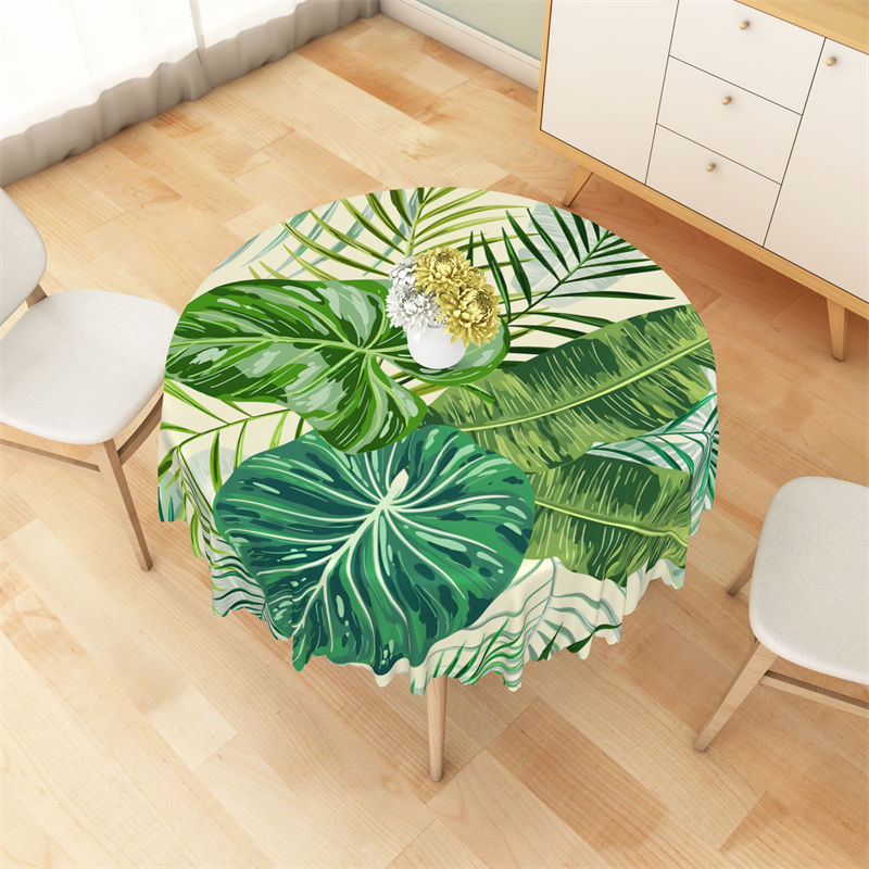 Lofaris Green Monstera Leaves Summer Party Round Tablecloth