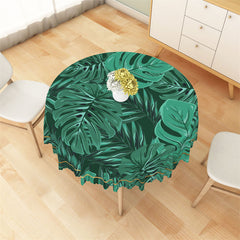 Lofaris Dark Green Monstera Summer Gold Round Tablecloth