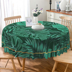 Lofaris Dark Green Monstera Summer Gold Round Tablecloth