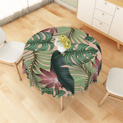 Lofaris Green Monstera Dark Red Leaves Round Tablecloth