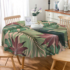 Lofaris Green Monstera Dark Red Leaves Round Tablecloth