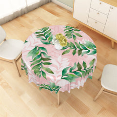 Lofaris Green Pink Leaves Boho Plant Round Tablecloth