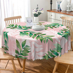 Lofaris Green Pink Leaves Boho Plant Round Tablecloth