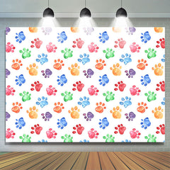 Lofaris Colorful Dog Paws Prints Pets Birthday Backdrop