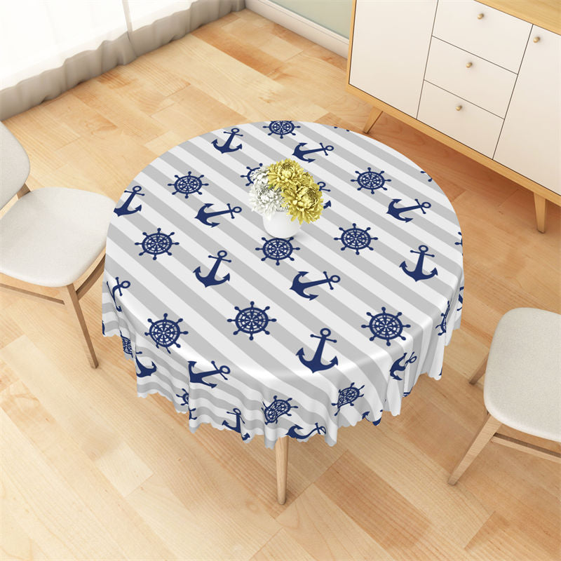 Lofaris Navigation Theme Blue Grey Round Tablecloth For Boys Party