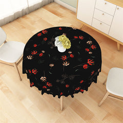 Lofaris Dark Red Equinox Flowers Black Round Tablecloth