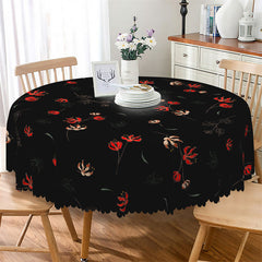 Lofaris Dark Red Equinox Flowers Black Round Tablecloth