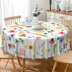 Lofaris Spring Bloom Flowers Grass White Round Tablecloth