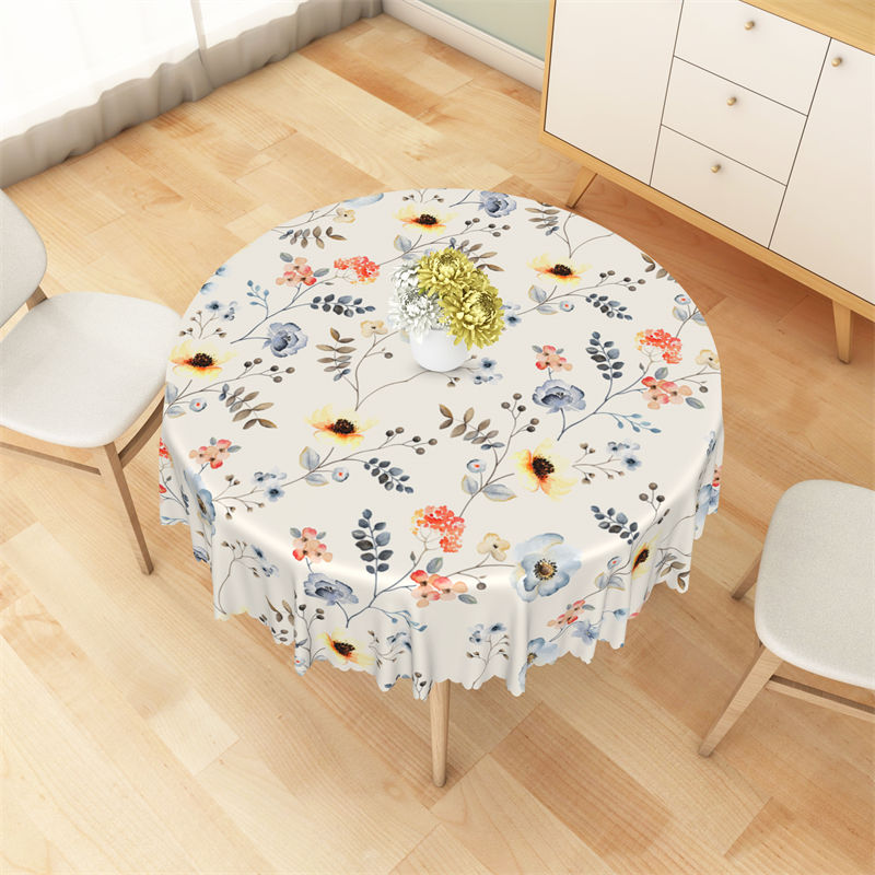 Lofaris Spring Sunflowers Boho Warm White Round Tablecloth