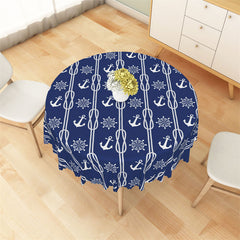 Lofaris Navy Blue White Navigation Party Round Tablecloth