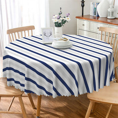 Lofaris Blue White Grey Stripes Sea Theme Round Tablecloth