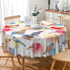 Lofaris Colorful Birds Watercolor White Round Tablecloth