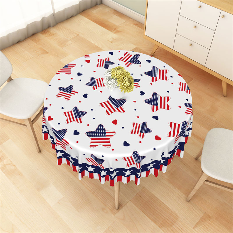 Lofaris Cute Star American Flag White Round Tablecloth