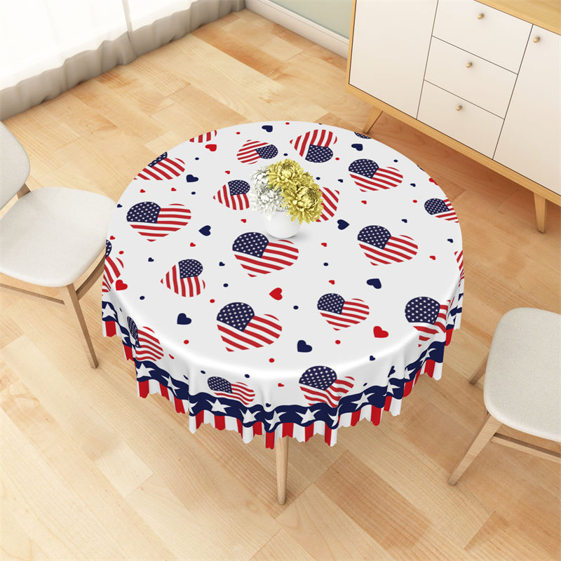 Lofaris American Flag Cute Hearts White Round Tablecloth