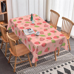 Lofaris Pink Strawberry Green Leaves Rectangle Tablecloth