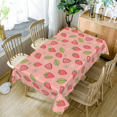 Lofaris Pink Strawberry Green Leaves Rectangle Tablecloth