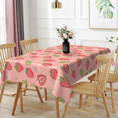 Lofaris Pink Strawberry Green Leaves Rectangle Tablecloth