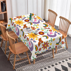 Lofaris Artwork Rainbow Sun Moon Flower Rectangle Tablecloth