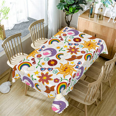 Lofaris Artwork Rainbow Sun Moon Flower Rectangle Tablecloth