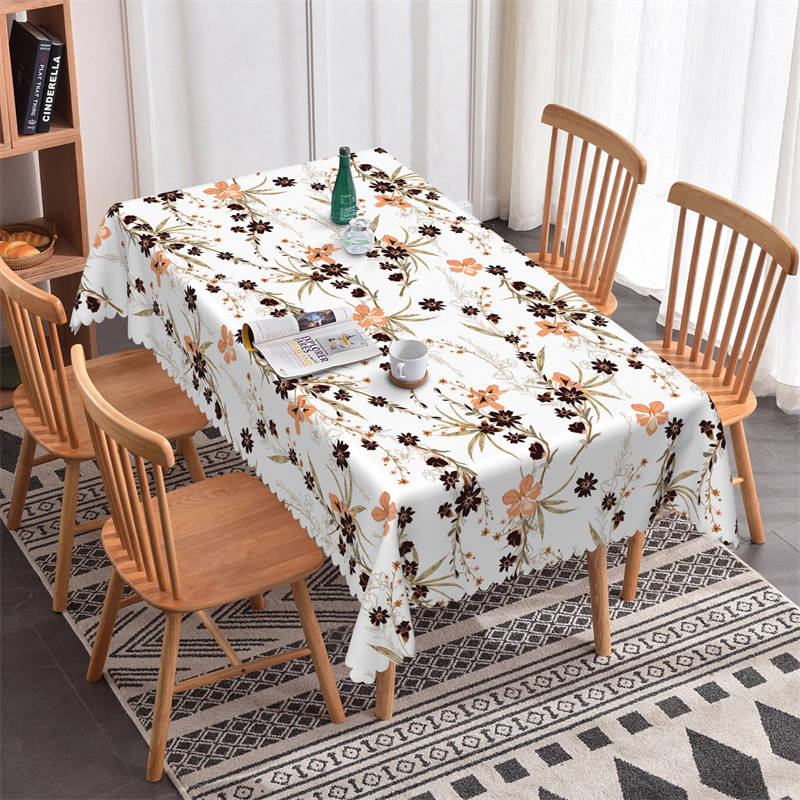 Lofaris Blue Orange Flowers Country Dining Room Tablecloth