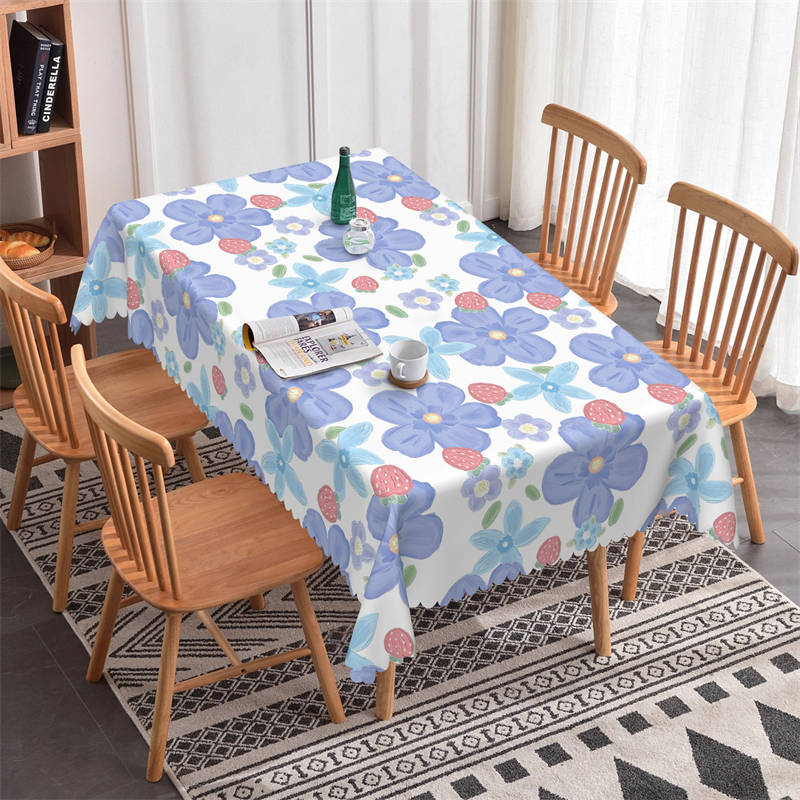 Lofaris Purple Blue Flowers Dining Room Square Tablecloth