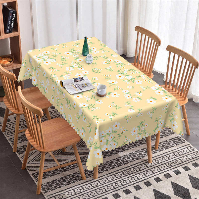 Lofaris White Flower Yellow Kitchen Rectangle Tablecloth