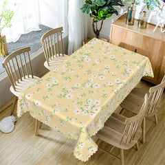 Lofaris White Flower Yellow Kitchen Rectangle Tablecloth