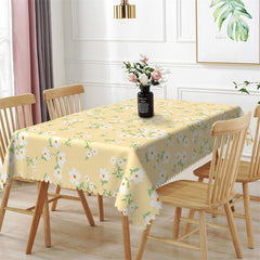 Lofaris White Flower Yellow Kitchen Rectangle Tablecloth