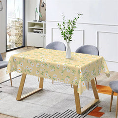 Lofaris White Flower Yellow Kitchen Rectangle Tablecloth