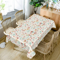 Lofaris Pink Flowers Green Leaves Rectangle Tablecloth