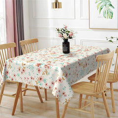 Lofaris Pink Flowers Green Leaves Rectangle Tablecloth